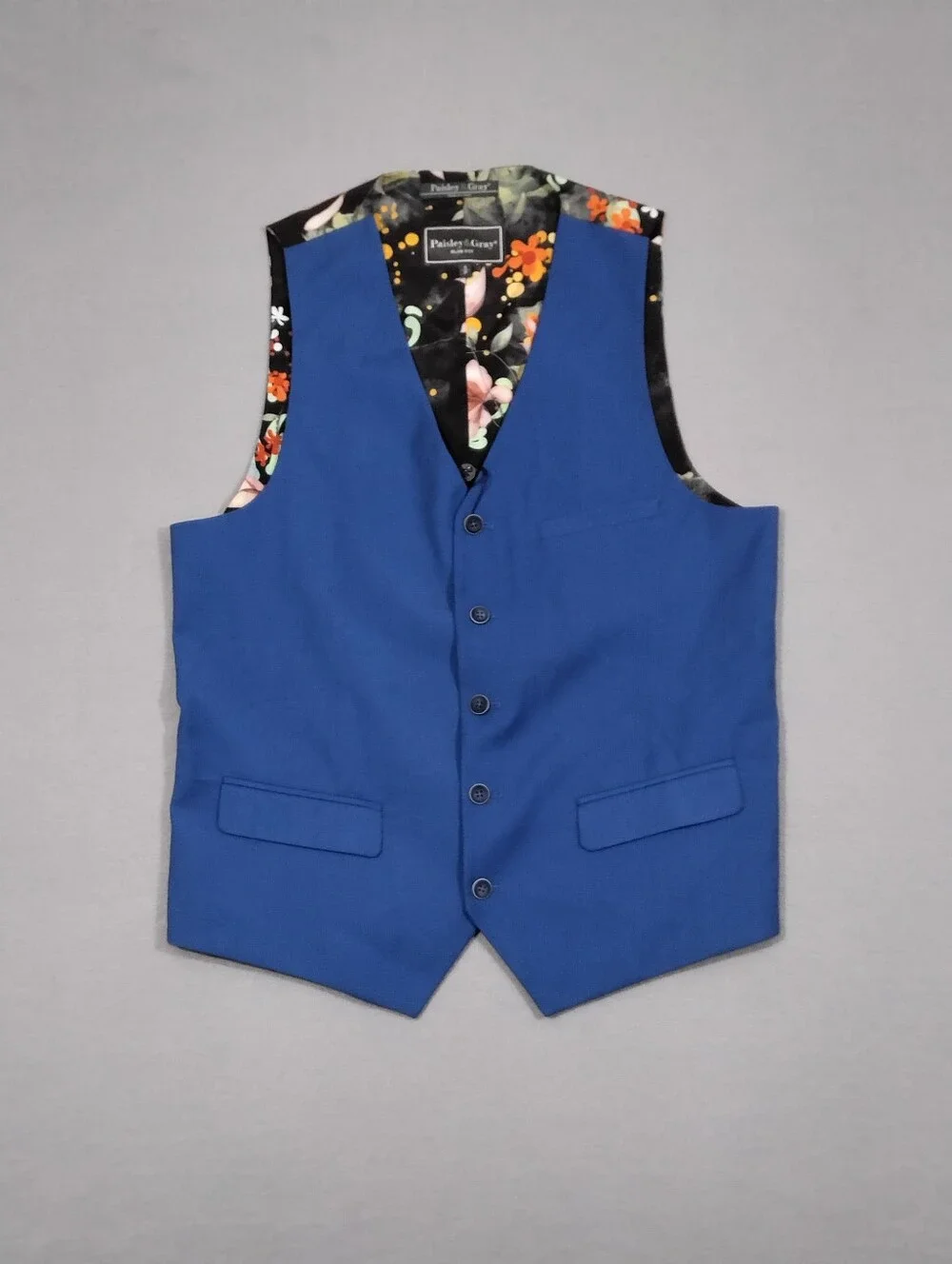 Paisley & Gray Men's Slim Fit Five Button V Neck Vest Royal Blue Size Small NWT